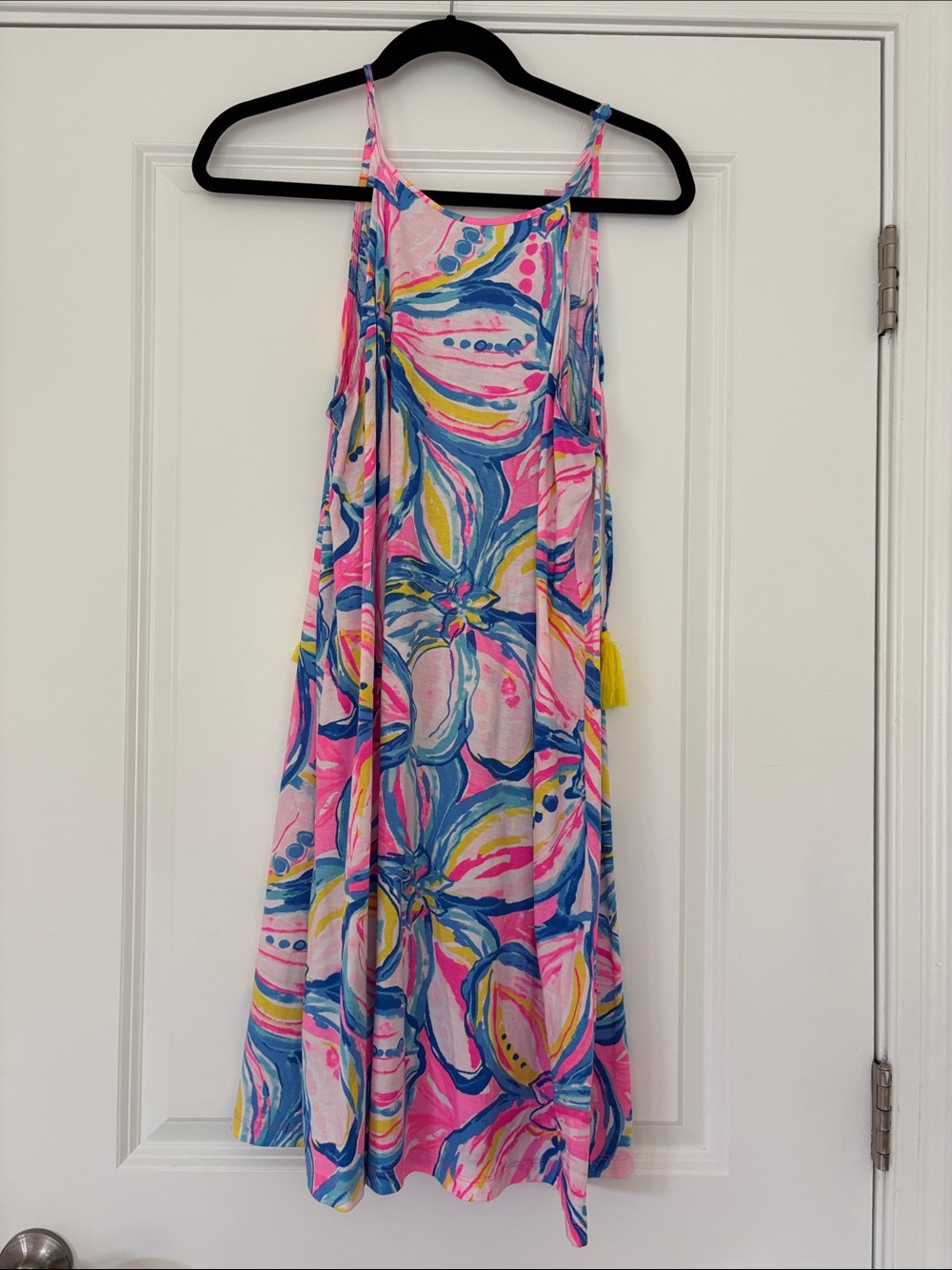Lilly Pulitzer Pink & Blue Floral Midi Spaghetti Strap Dress